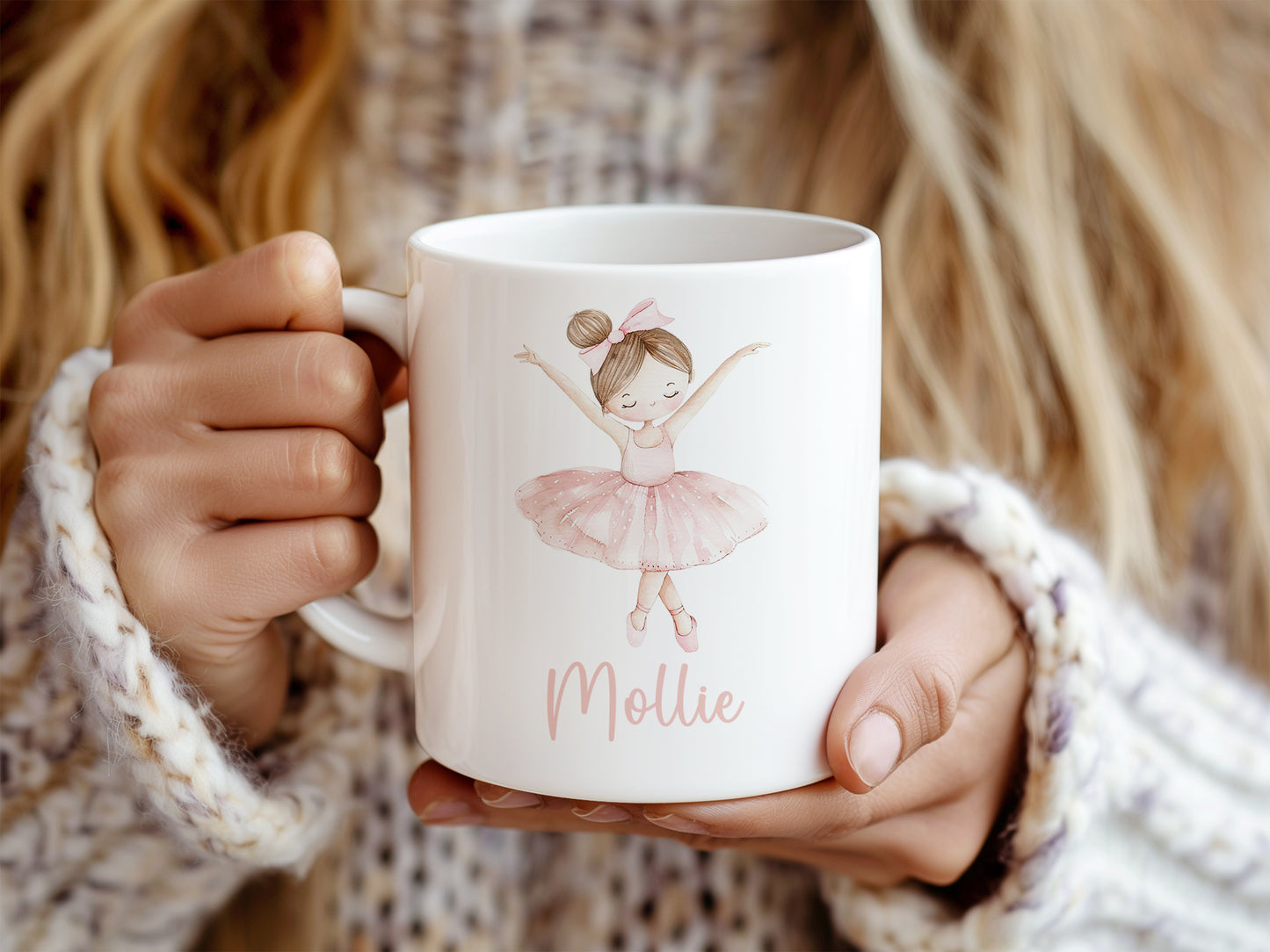 Brunette Pink Ballerina Personalised Plastic Or Ceramic Mug &/Or Coaster Set