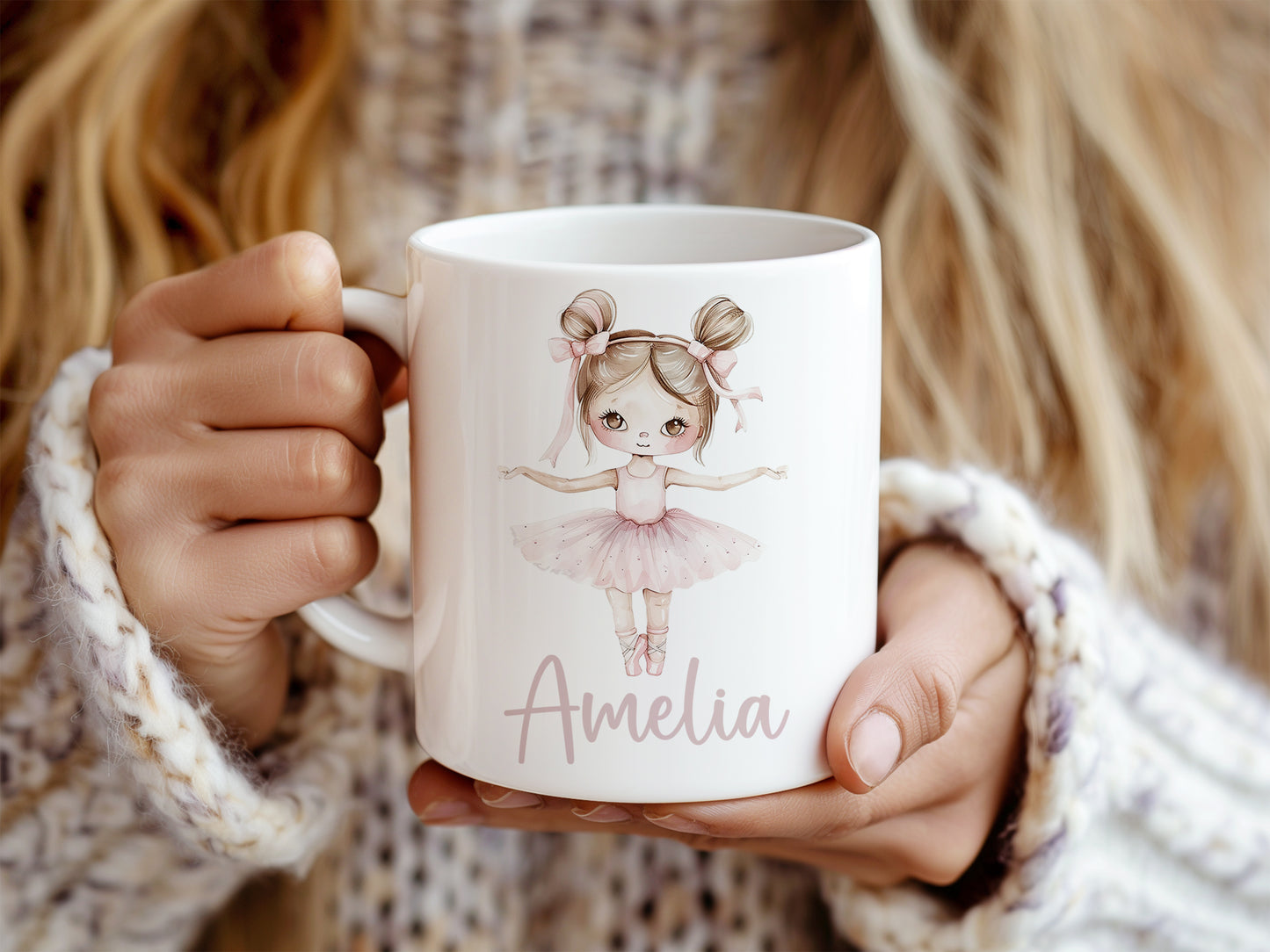 Wide Eye Pink Ballerina Personalised Plastic Or Ceramic Mug &/Or Coaster Set