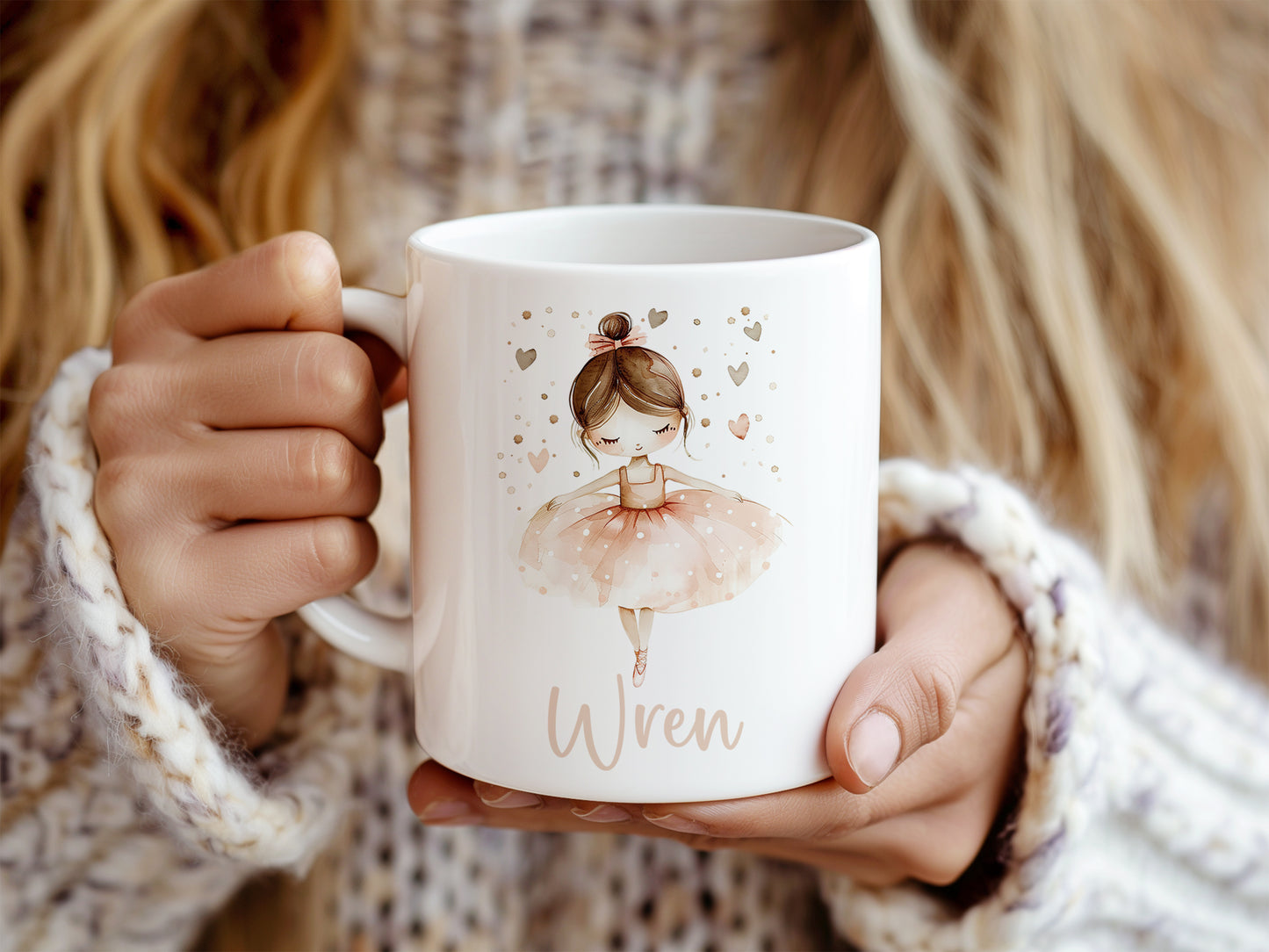 Brunette Pink Ballerina Personalised Plastic Or Ceramic Mug &/Or Coaster Set