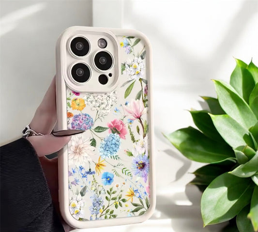 White, Cream & Rainbow Hydrangea Flower Soft TPU Case