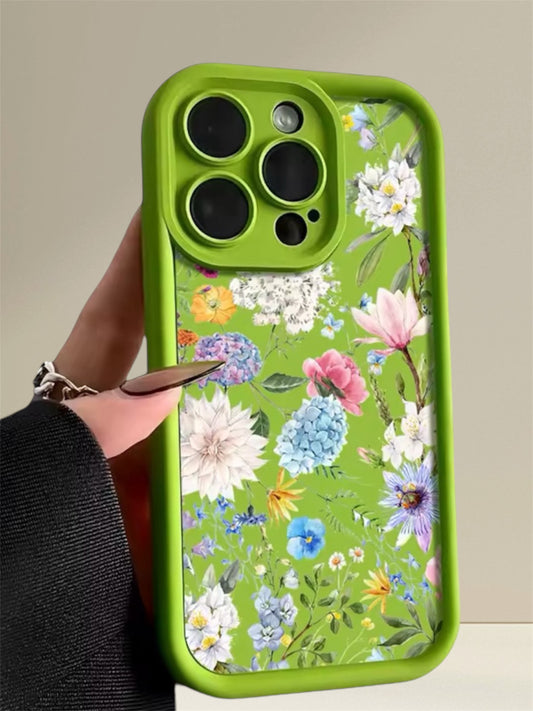 Lime Green & Rainbow Hydrangea Flower Soft TPU Case