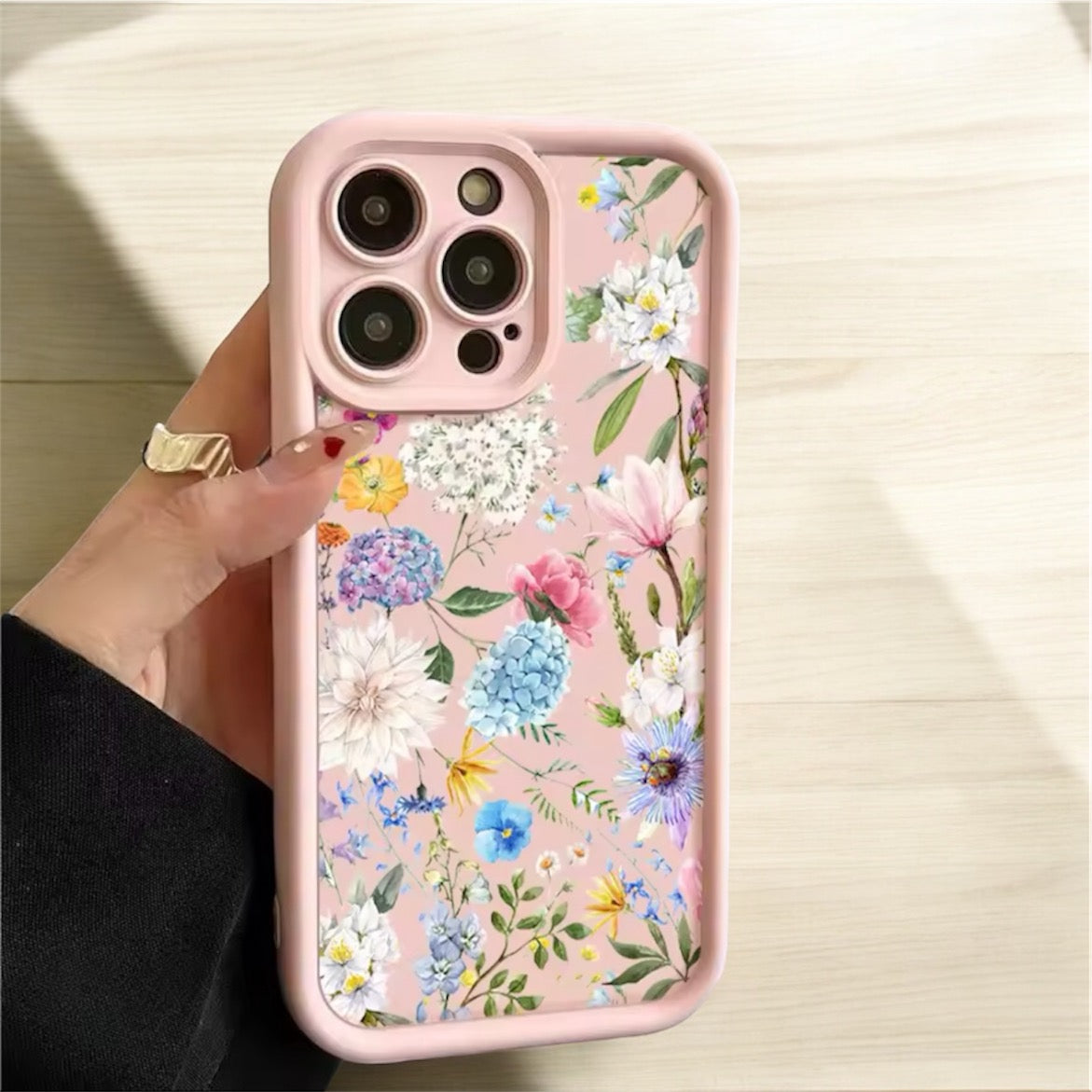 Pastel Pink & Rainbow Hydrangea Flower Soft TPU Case