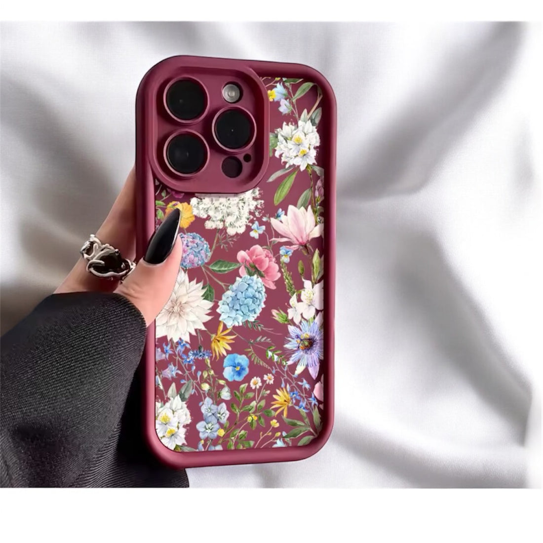 Burgundy & Rainbow Hydrangea Flower Soft TPU Case