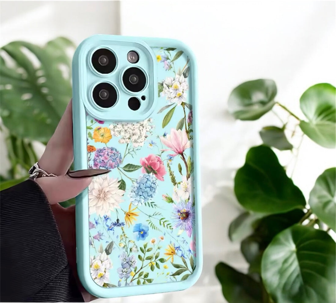 Aqua Blue & Rainbow Hydrangea Flower Soft TPU Case