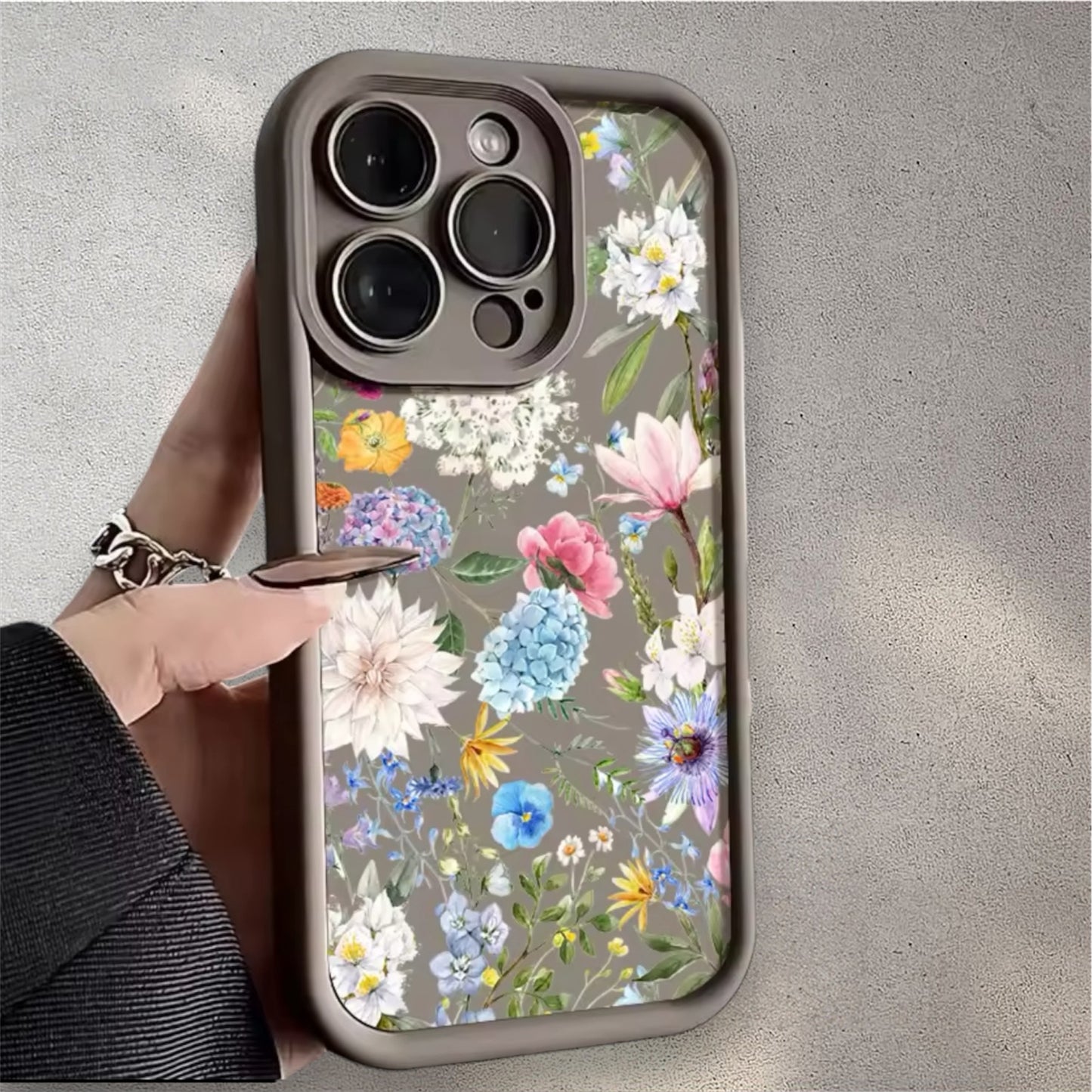 Chocolate Brown & Rainbow Hydrangea Flower Soft TPU Case