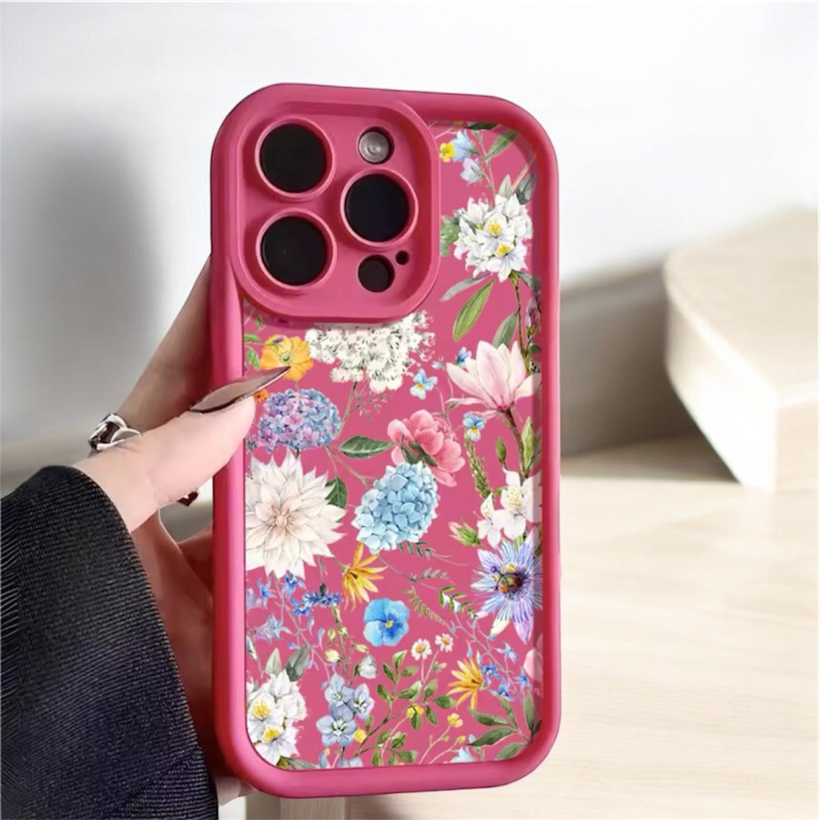 Hot Pink & Rainbow Hydrangea Flower Soft TPU Case