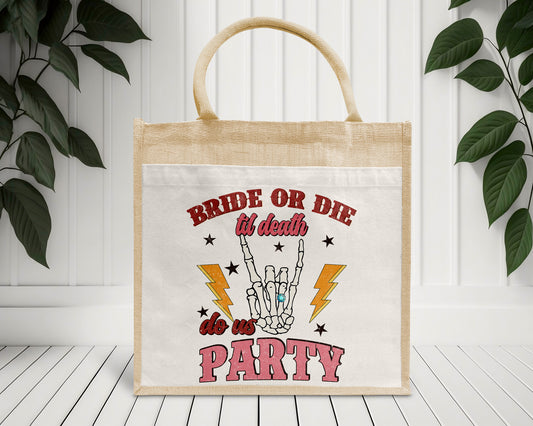 Bride Or Die, Til Death Do Us Party Personalised Eco Pocket Block Tote