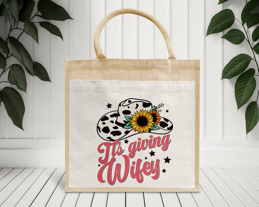 It's Giving Wifey Cowgirl Personalised Eco Pocket Block Tote