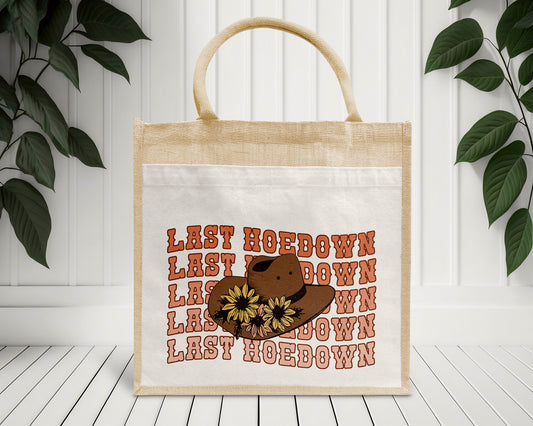 Last Hoedown Cowboy Hat Bride Personalised Eco Pocket Block Tote