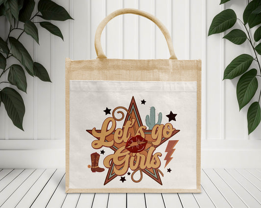 Let's Go Girls Cowgirl Star Personalised Eco Pocket Block Tote