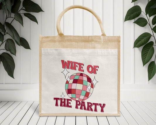 Wife Of The Party Discoball Bride Personalised Eco Pocket Block Tote