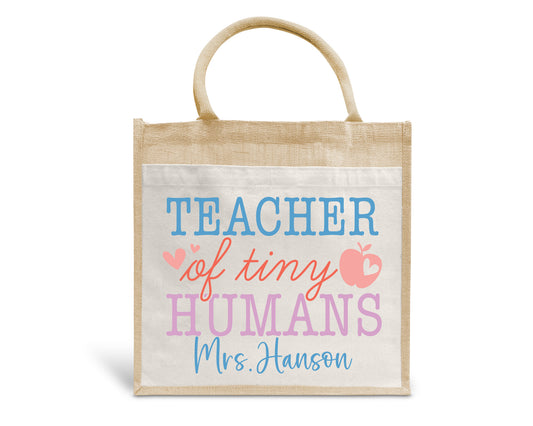 Pastel Teacher Of Tiny Humans Personalised Eco Pocket Block Tote