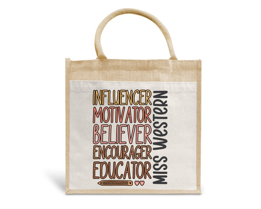 Teacher Positive Key Words Personalised Eco Pocket Block Tote