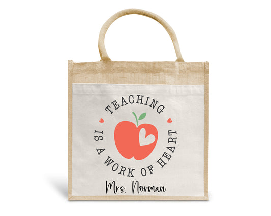 Teaching Is A Work Of Heart Personalised Eco Pocket Block Tote