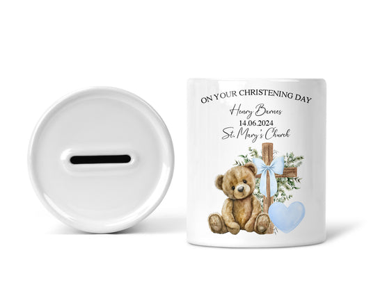 Blue Bear On Your Christening Day Money Box