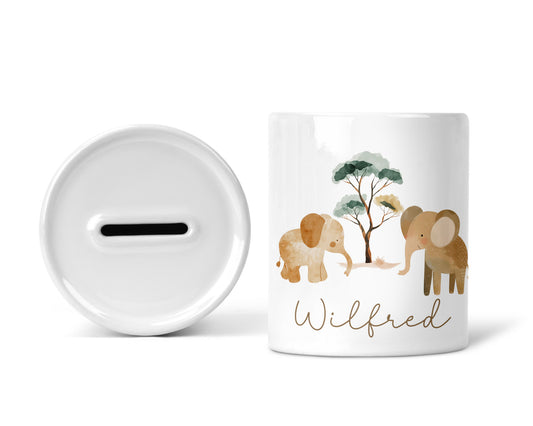 Elephant And Trees Neutral Money Box