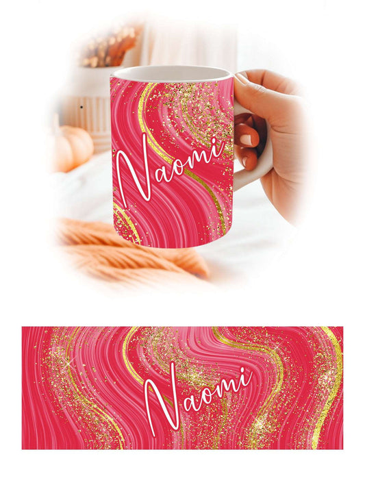 Rose Red & Gold Marble Personalised Name Mug