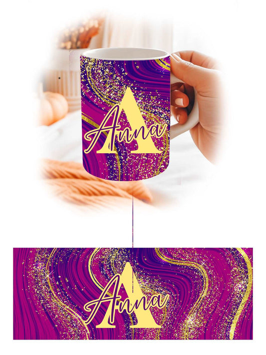 Deep Purple Fuchsia Marble Personalised Name Mug