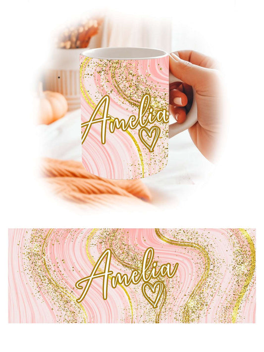 Rose Gold Marble Personalised Name Mug