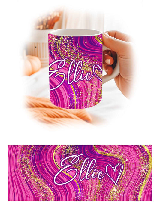 Hot Pink Gold Marble Personalised Name Mug