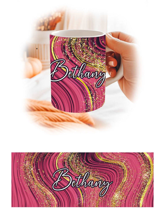 Ruby Red Gold Marble Personalised Name Mug