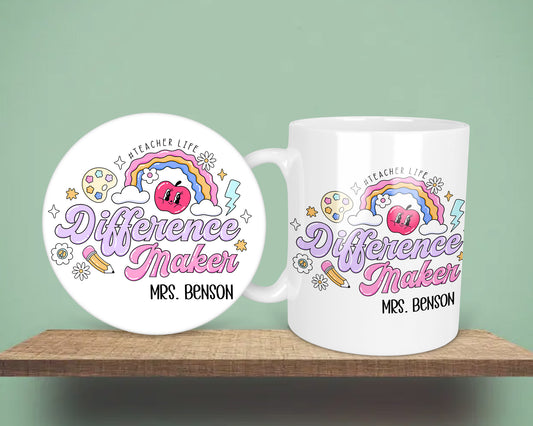 Difference Maker Rainbow Teacher End Of Year Gift Mug &/Or Coaster Set