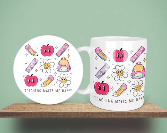 Teaching Makes Me Happy Daisy Teacher End Of Year Gift Mug &/Or Coaster Set