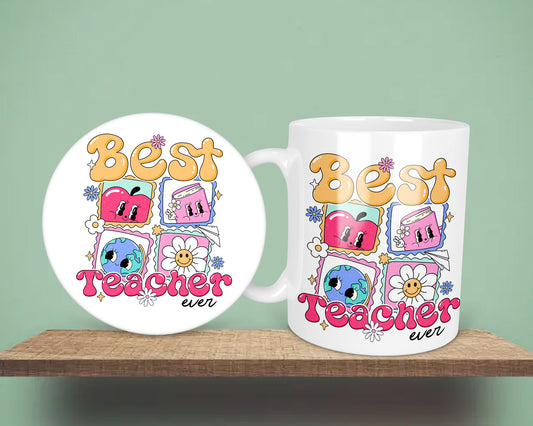 Best Teacher Ever Groovy Bubble End Of Year Gift Mug &/Or Coaster Set