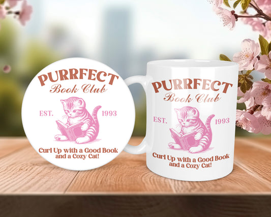 Purrfect Book Club Kitten Cat Lover Mug &/Or Coaster Set