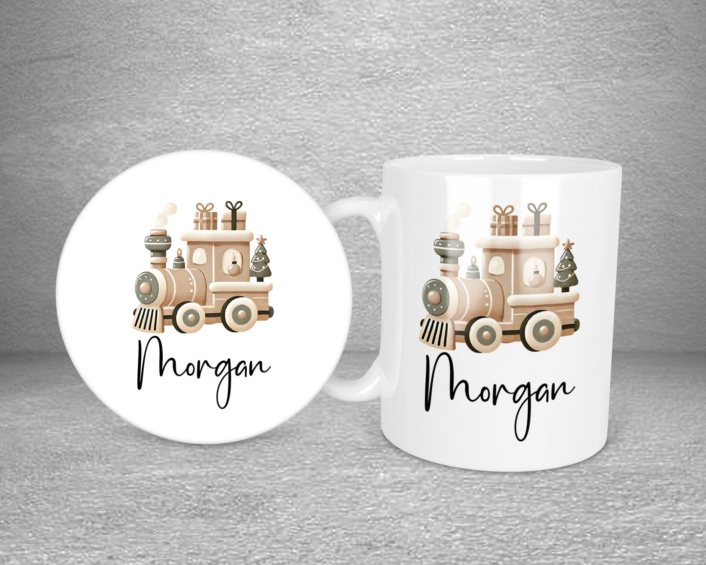 Beige Train Neutral Personalised Plastic Or Ceramic Mug &/Or Coaster Set