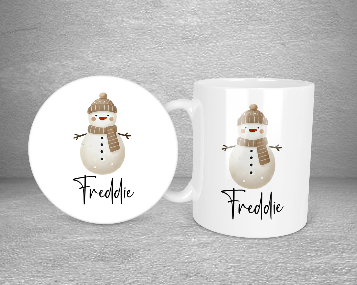 Snowman Neutral Personalised Plastic Or Ceramic Mug &/Or Coaster Set