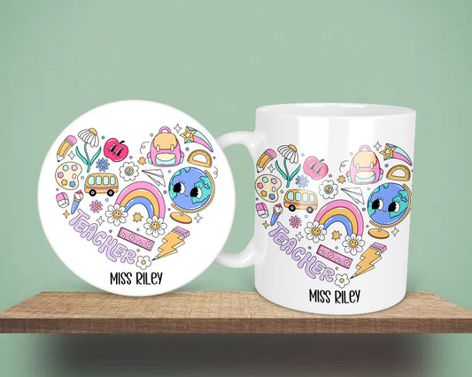 Teaching Cartoon Knowledge Heart Teacher End Of Year Gift Mug &/Or Coaster Set