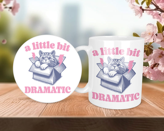 A Little Bit Dramatic Box Kitten Cat Lover Mug &/Or Coaster Set