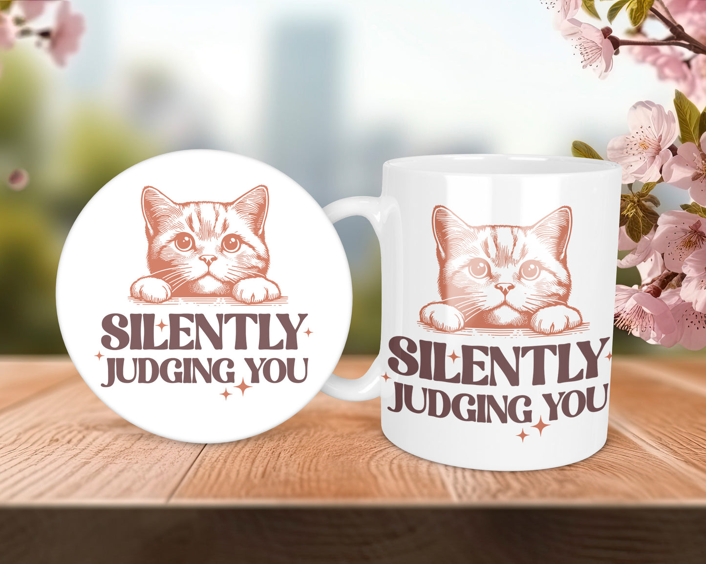 Silently Judging You Kitten Cat Lover Mug &/Or Coaster Set