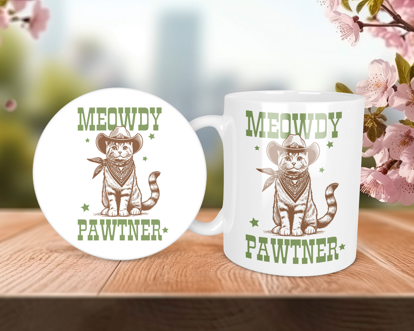 Meowdy Partner Cowboy Kitten Cat Lover Mug &/Or Coaster Set