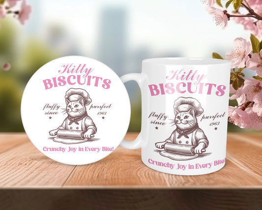 Pink Kitty Biscuits Kitten Cat Lover Mug &/Or Coaster Set