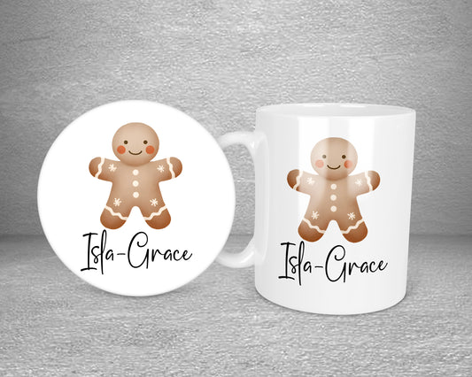 Gingerbread Man Neutral Personalised Plastic Or Ceramic Mug &/Or Coaster Set