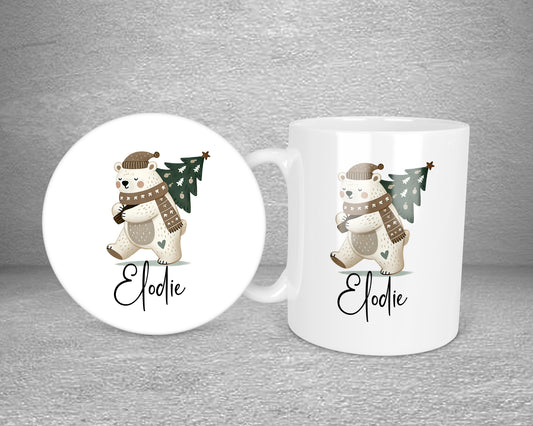 Polar Bear Neutral Personalised Plastic Or Ceramic Mug &/Or Coaster Set