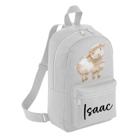 Baby White Lamb Farm Personalised Name Backpack