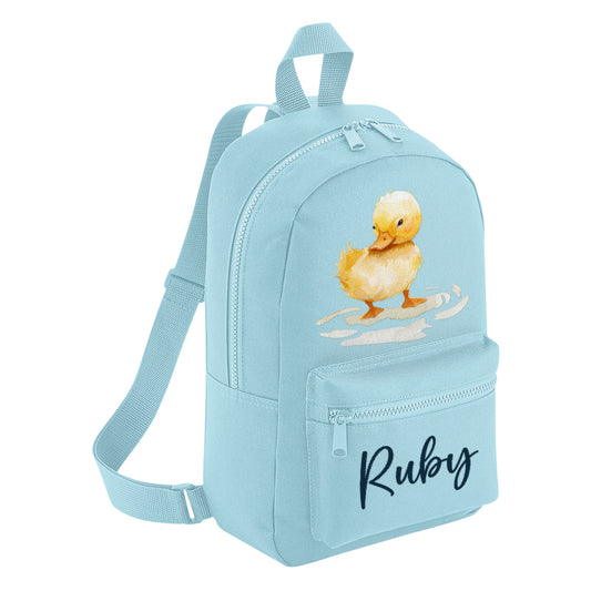 Yellow Duckling Duck Mini Personalised Name Backpack