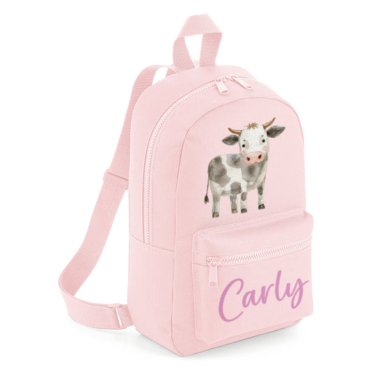 Black & White Cow Farm Personalised Name Backpack