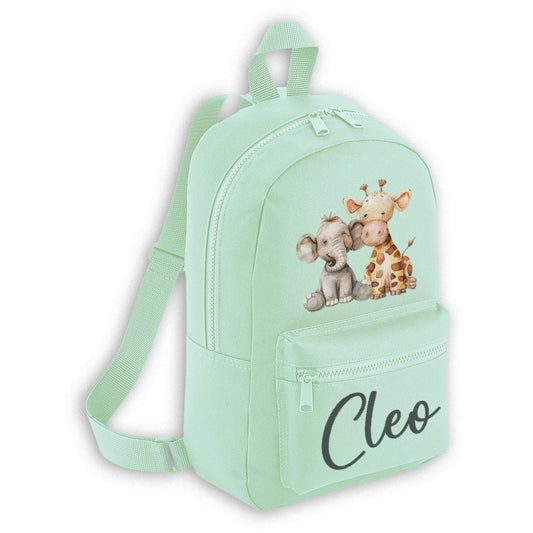 Baby Giraffe And Elephant Mini Personalised Name Backpack