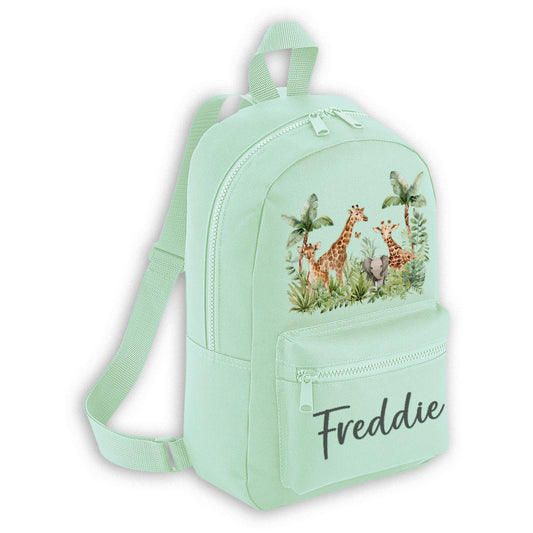 Baby Jungle Giraffe Scene Mini Personalised Name Backpack