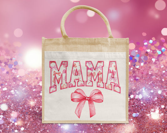 Mama Coquette Pink Ribbon Personalised Eco Pocket Block Tote