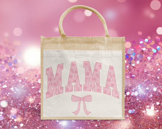 Mama Coquette Flower Ribbon Personalised Eco Pocket Block Tote