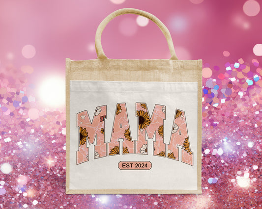 Mama Est 2024 Sunflower Personalised Eco Pocket Block Tote