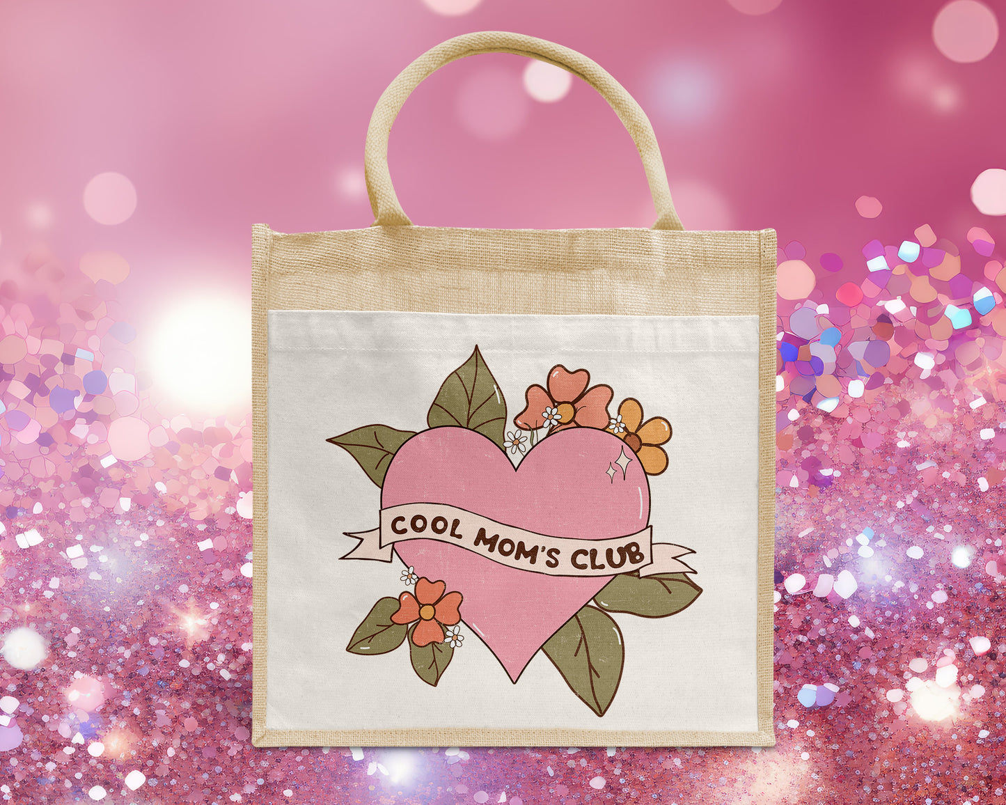 Cool Mom's Club Tattoo Heart Personalised Eco Pocket Block Tote