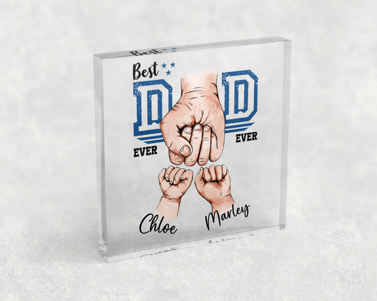 Dad Fist Bump Two Hand Personalised Clear Acrylic Free Standing Block Ornament