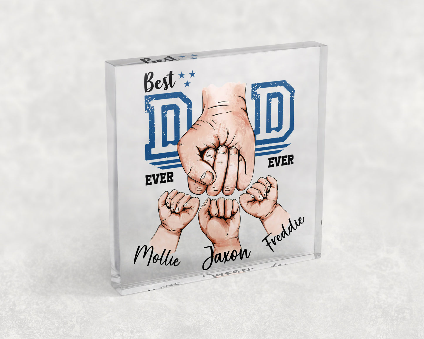 Dad Fist Bump Three Hand Personalised Clear Acrylic Free Standing Block Ornament