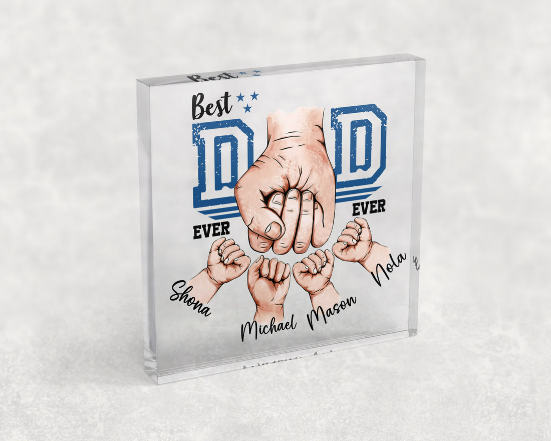 Dad Fist Bump Four Hand Personalised Clear Acrylic Free Standing Block Ornament